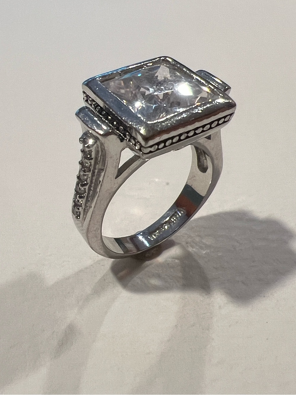 Silver-tone Statement Ring with Square Clear Stone - Picture 3 of 6